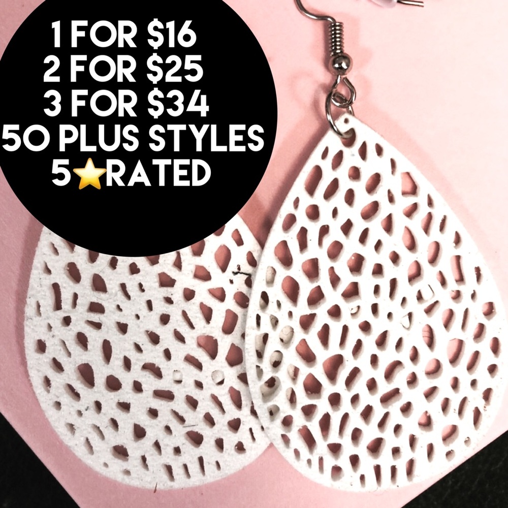 NEW LACY WHITE FAUX TEARDROP EARRINGS